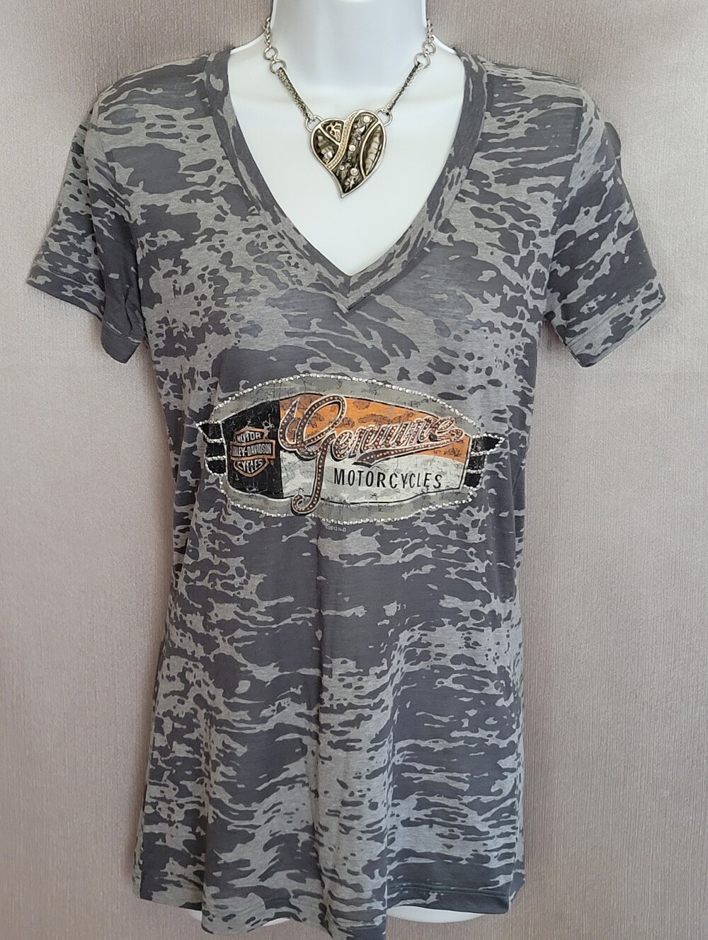 Genuine Motorcycles Women's Gray V-Neck Graphic Tee